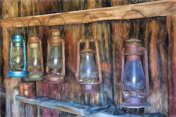 Jones, Adam 아티스트의 Painting effect on antique lanterns-Bodie State Historic Park viewed through window-California작품입니다.